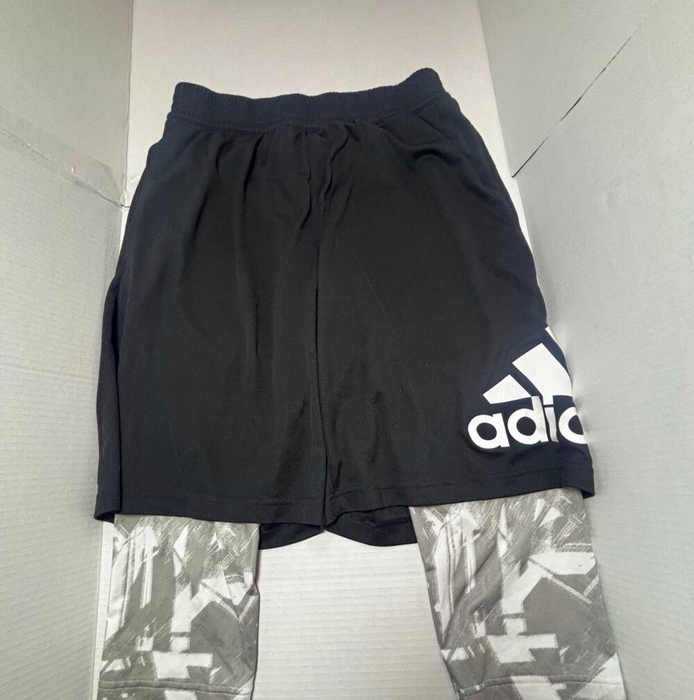 adidas men’s L Athletic Mesh Basketball Shorts Black/Gray Drawstring Elastic